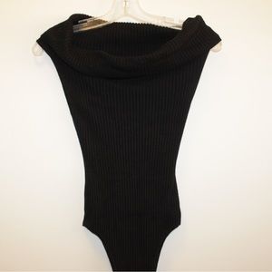 Free People Womens Bodysuit Black Sleeveless Cowl Neck Stretch Ribbed